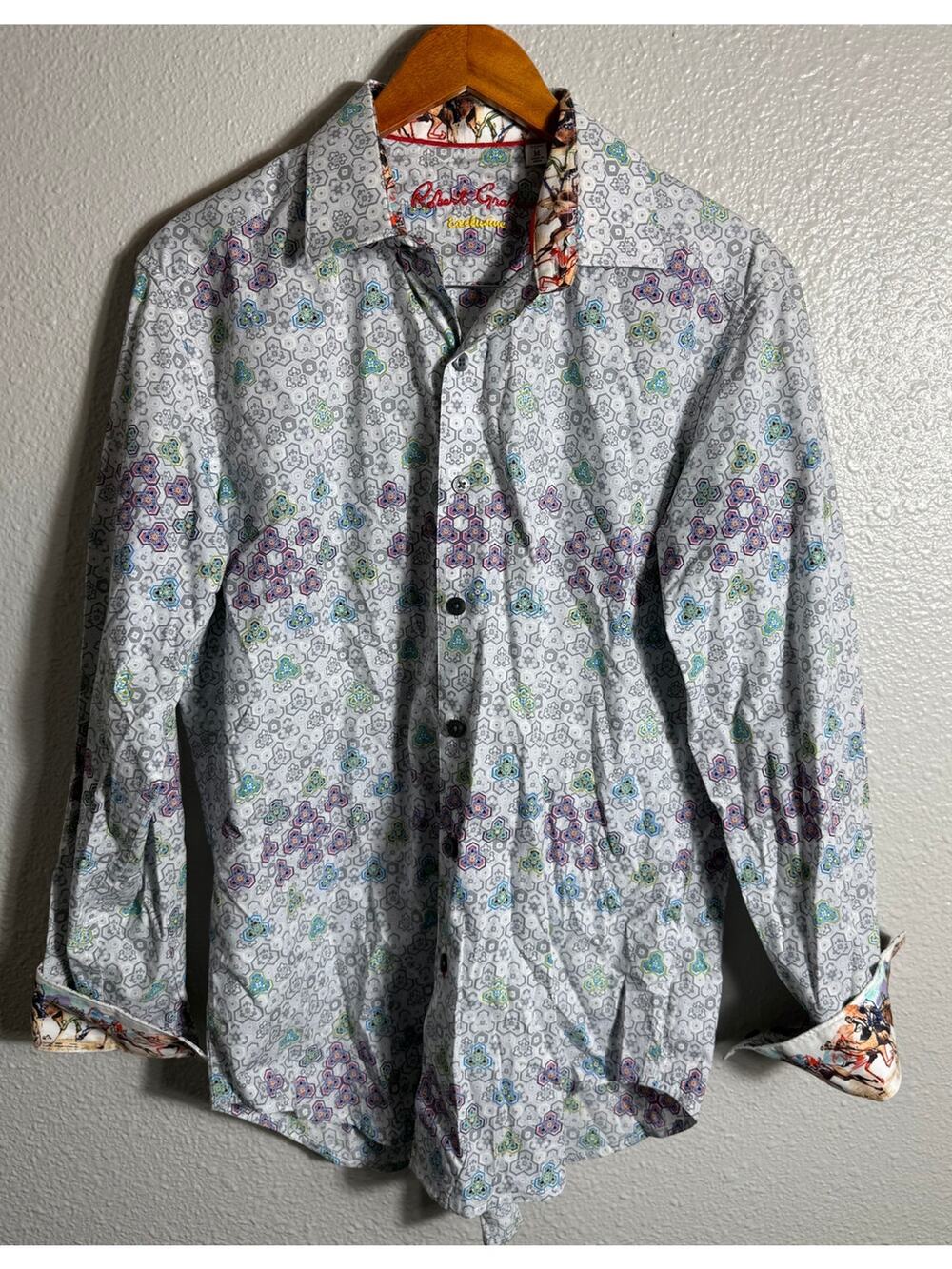 Robert Graham Exclusive Mens Button Up Geometric Funky Camel Cuffs Size Med